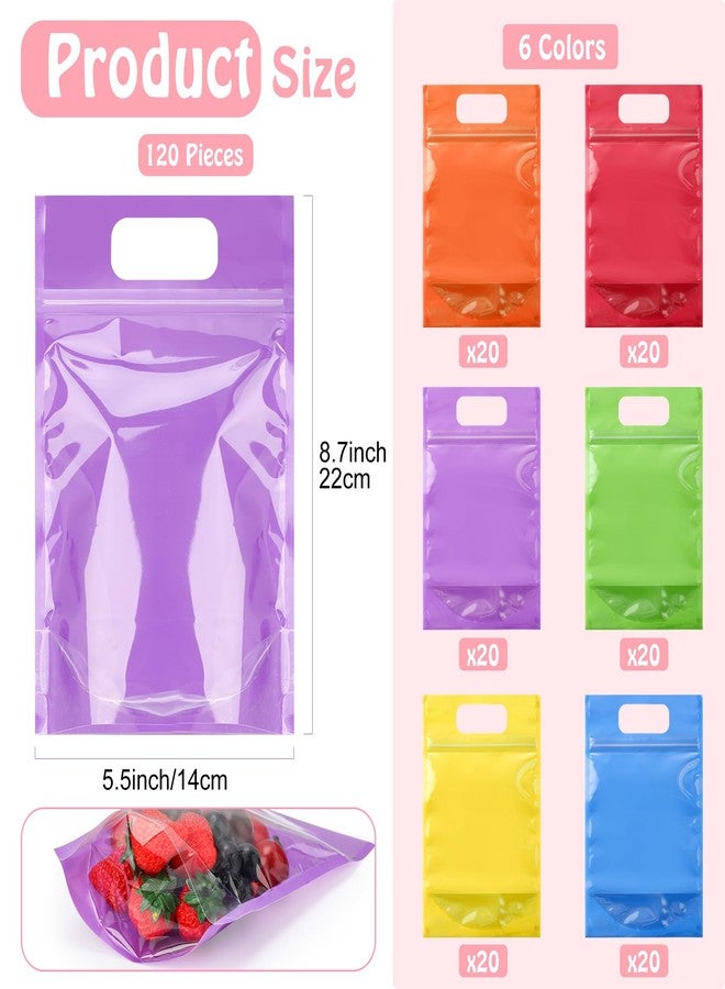 Sinload 120 Pcs 120 Pcs Plastic Gift Bag Bulk 5.5 x 8.7 Inch Resealable Party Goodie Bag with Clear Window Color Favor Pouch with Handle for Home Birthday Wedding Party Candy Gift Wrap Supply(Clear) - Image 2